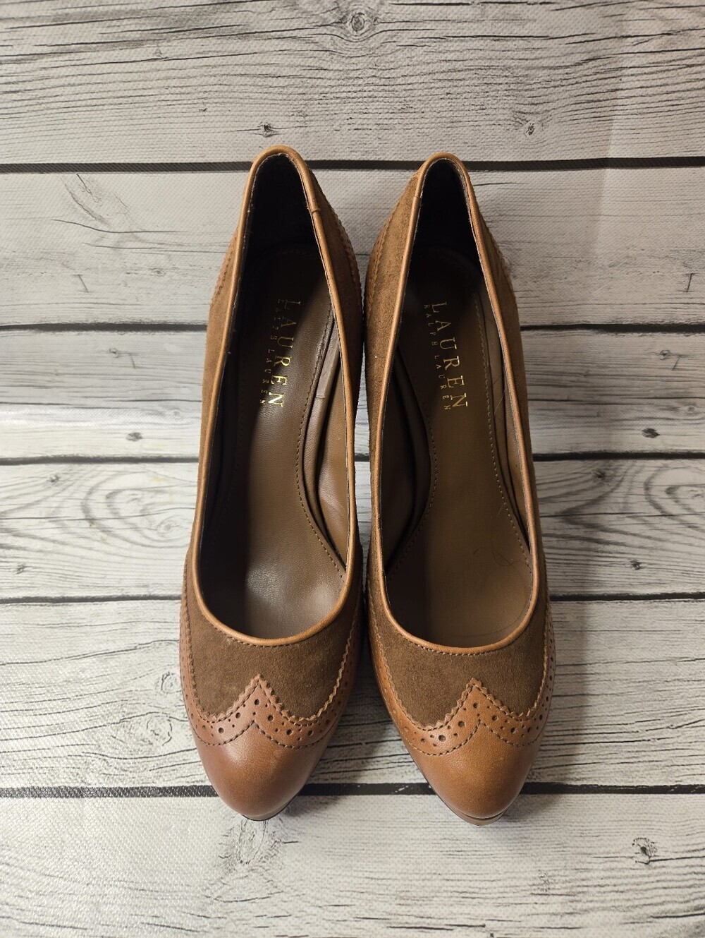 RALPH LAUREN LRL Saffron Heels Shoes brown SUEDE Women's SIZE 7B - Picture 3 of 7
